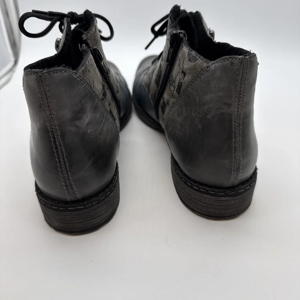 Remonte Chandra Boots Womens US 10/ EU 41 Gray Leather Lace Up Zip Ankle Booties